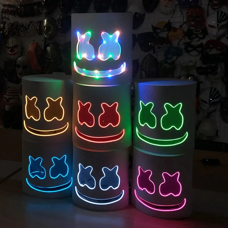 Halloween Light Up Mask Full Face LED Neon Marshmallow Mask Headgear Luminous DJ Music Festival Props Cosplay Rave Party glow headband glow light mini led light birthday party decorations