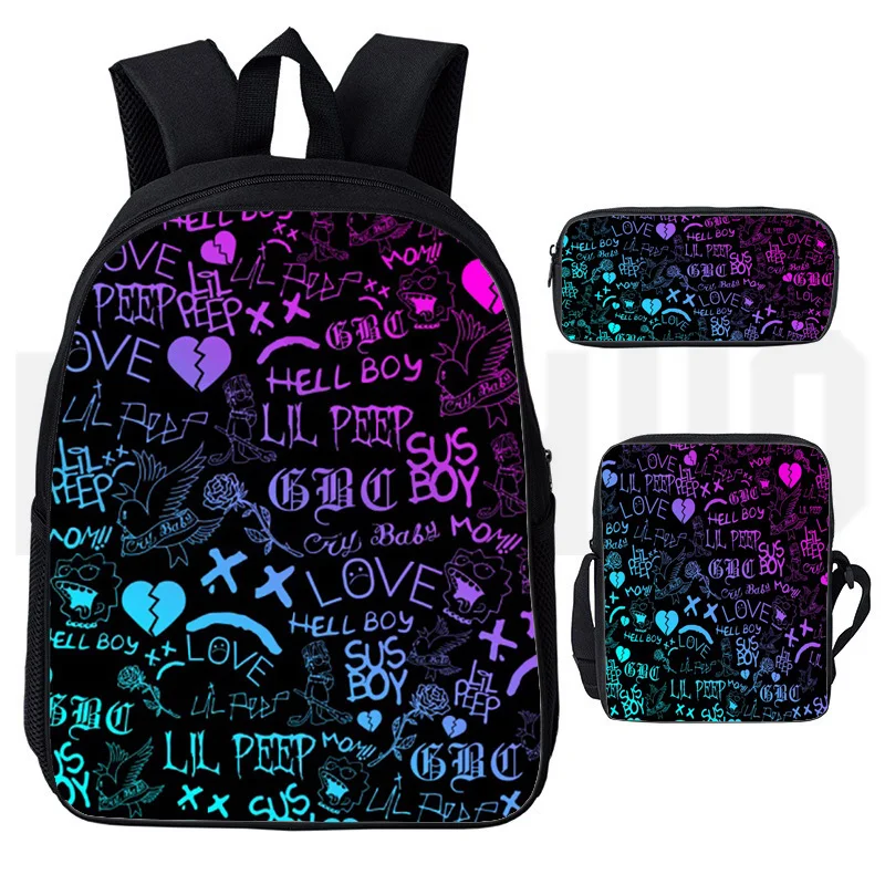 Hip Hop Rap 3D Print Lil Peep Backpack Schoolbag Women Shoulder Travel Bag Teenage 3 Pcs Set Popular Lover Bookbag 12/16 Inch | Багаж и