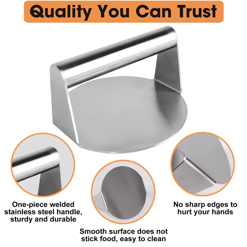 1PC Stainless Steel Smash Burger Press Hamburger Patties Meat Masher Circular Meat Press Mold for Deli Meats Kitchen Accessories