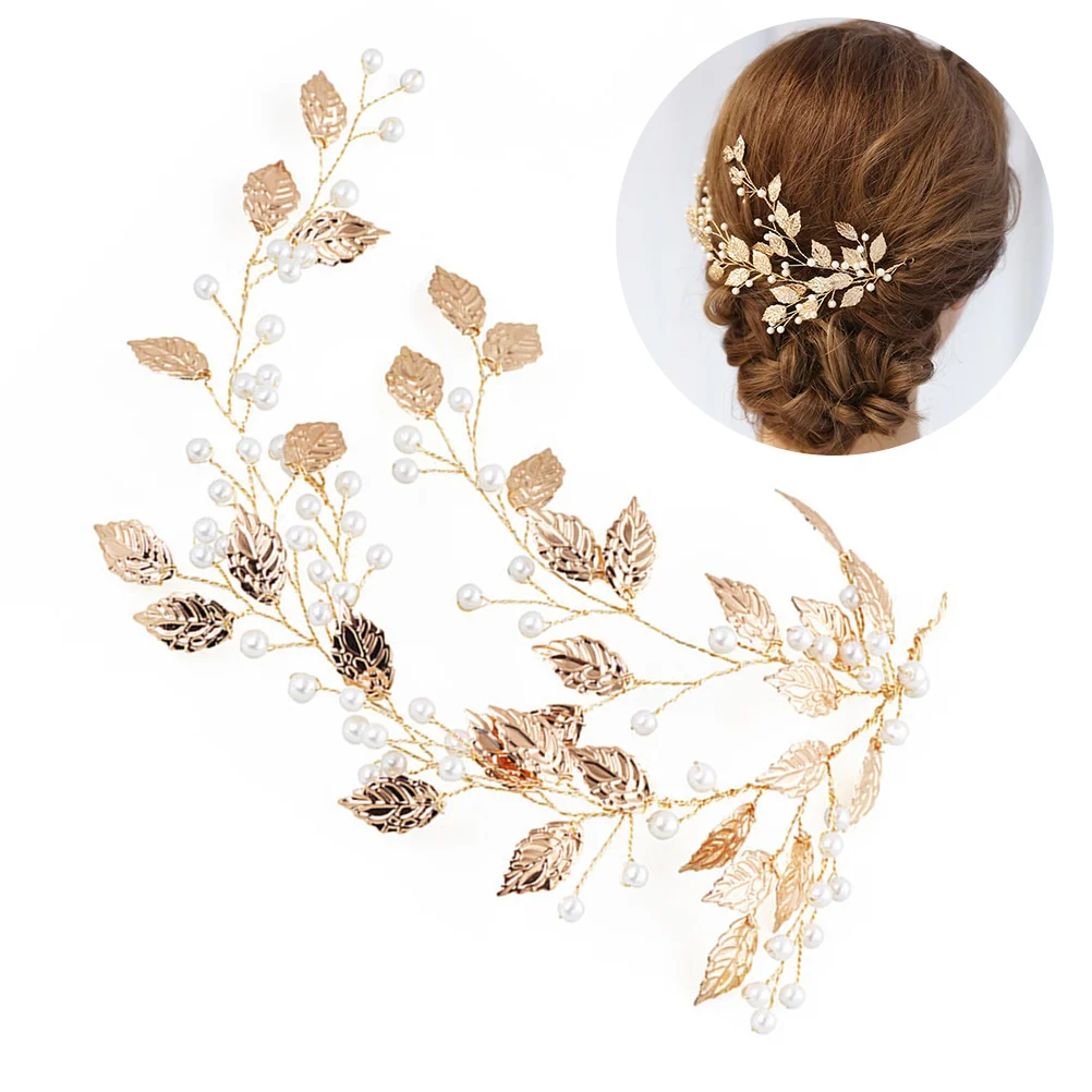 

Декоративная повязка на голову с золотыми искусственными жемчужинами, свадебные аксессуары для волос