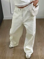 2025 New Loose Jeans Fashion Women High Waist Pocket White Solid Retro Wide Leg Denim Pants Casual Office Lady Commute Trousers - Image 2