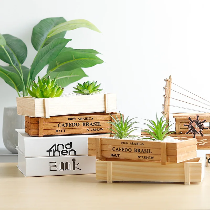 

Creative Vintage Wood Garden Flower Planter, Succulent Pot, Rectangle Trough Box, Plant Bed, Gift for Office and Home Decoration