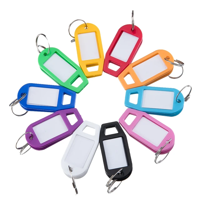 10-50pcs 5x2.3cm Plastic Key Tags with Split Ring Label Window for