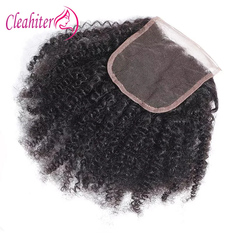Human Hair Lace Closure Mongolian Afro Kinky Curly 10-18 Inch