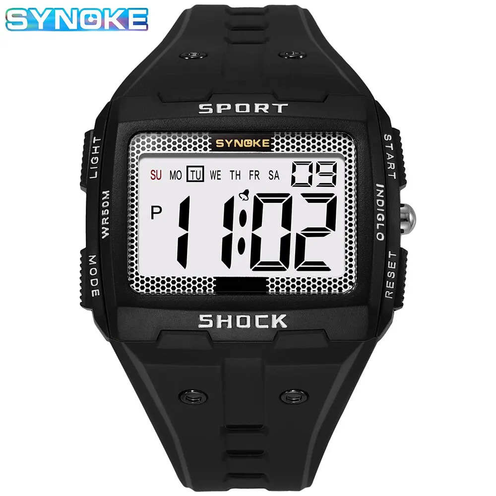 Men's Sports Waterproof Night Glow Watch - Large Screen Square Design for Outdoor Running and Camping
