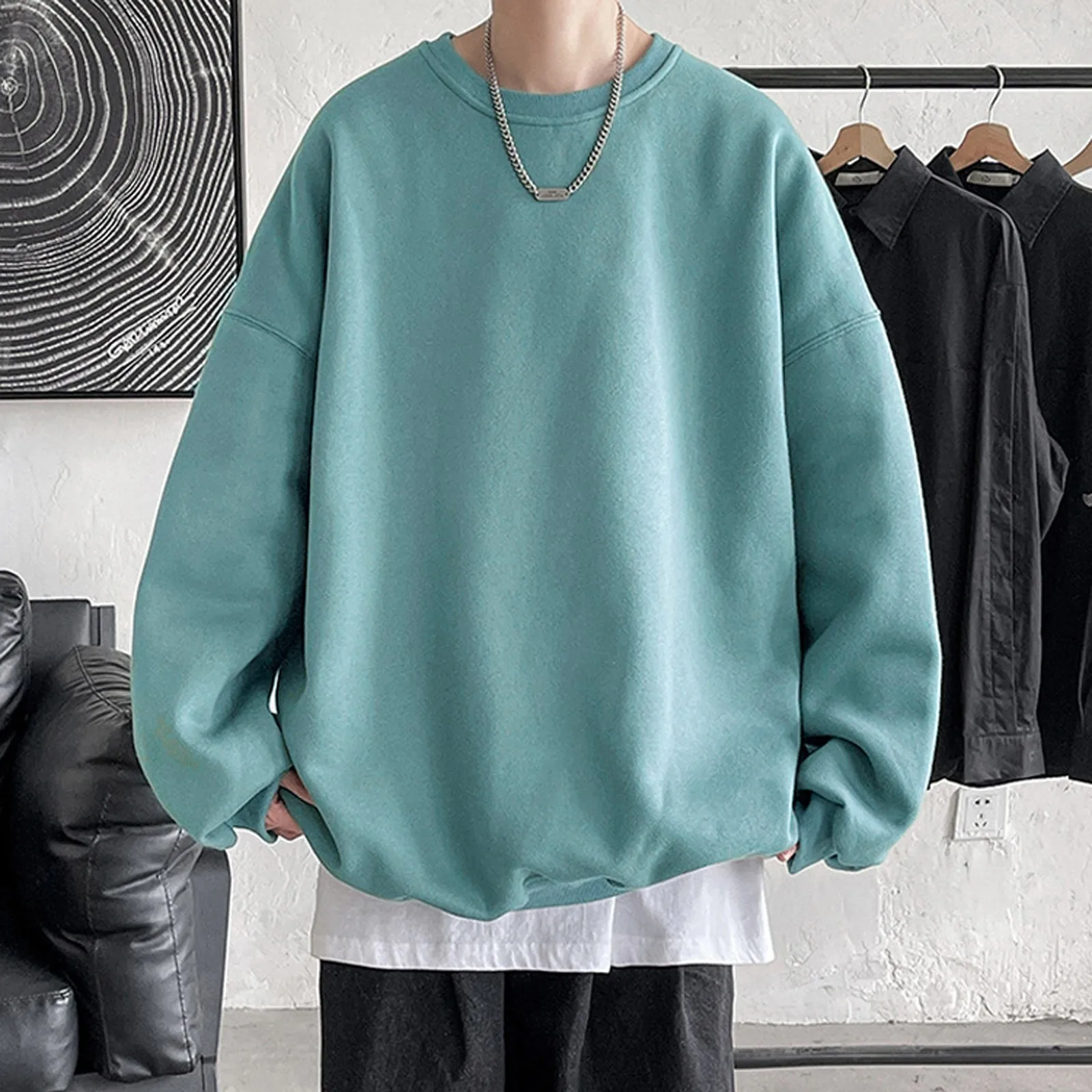 Oversized Men Hoodies Solid Color Autumn Hip Hop Crewneck Pullovers Hoodless Tracksuits Loose Sweatshirts Korean Harajuku Hoodie
