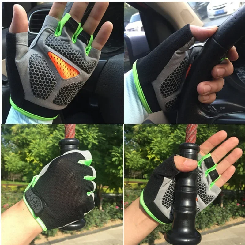 Anti-shock Sports Gloves Cycling Anti-slip Half Finger Gloves Breathable Fitness Gloves Silicone Palm Hollow Back Gym Fitness 5