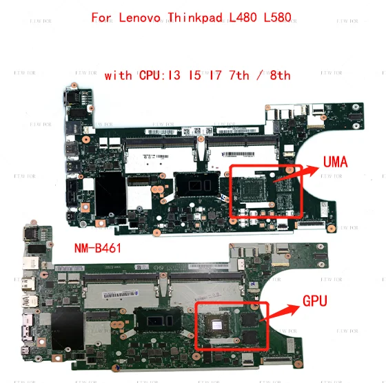 

For Lenovo Thinkpad L480 L580 laptop motherboard NM-B461 motherboard with CPU I3 I5 I7 7th / 8th CPU +GPU 2G or UMA 100% test OK