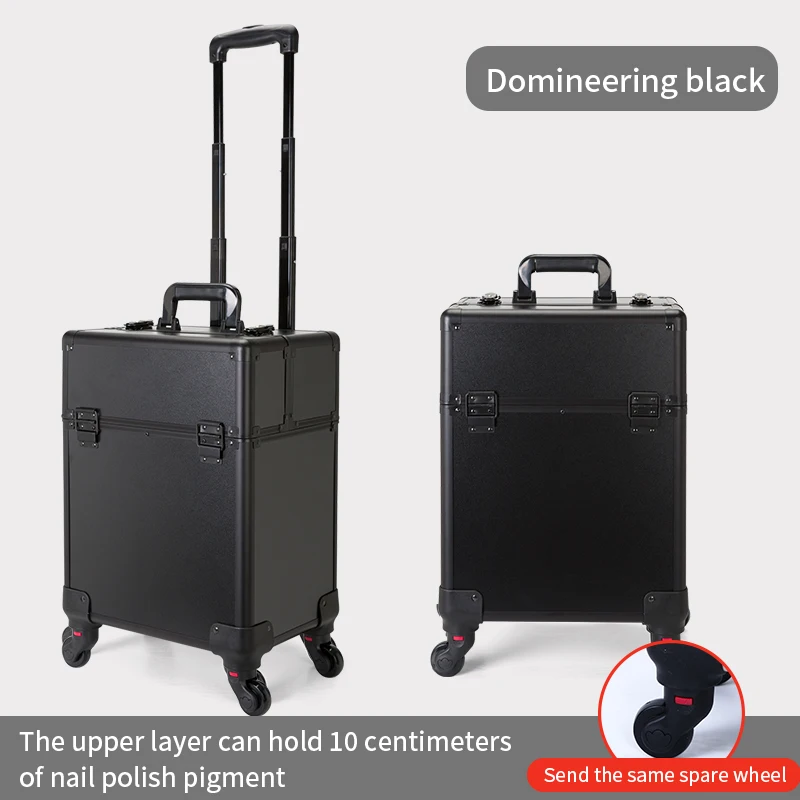 Make-up-Zugetui, professioneller rollender Make-up-Trolley mit verstellbaren Trennwänden, Nagellack-Organizer, Schmuck-Reise-Zugetui – Detail 1