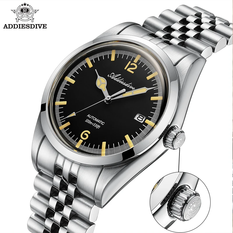 ADDIESDIVE NEW AD2038 Men Automatic Watch 10Bar Diver Vintage 
