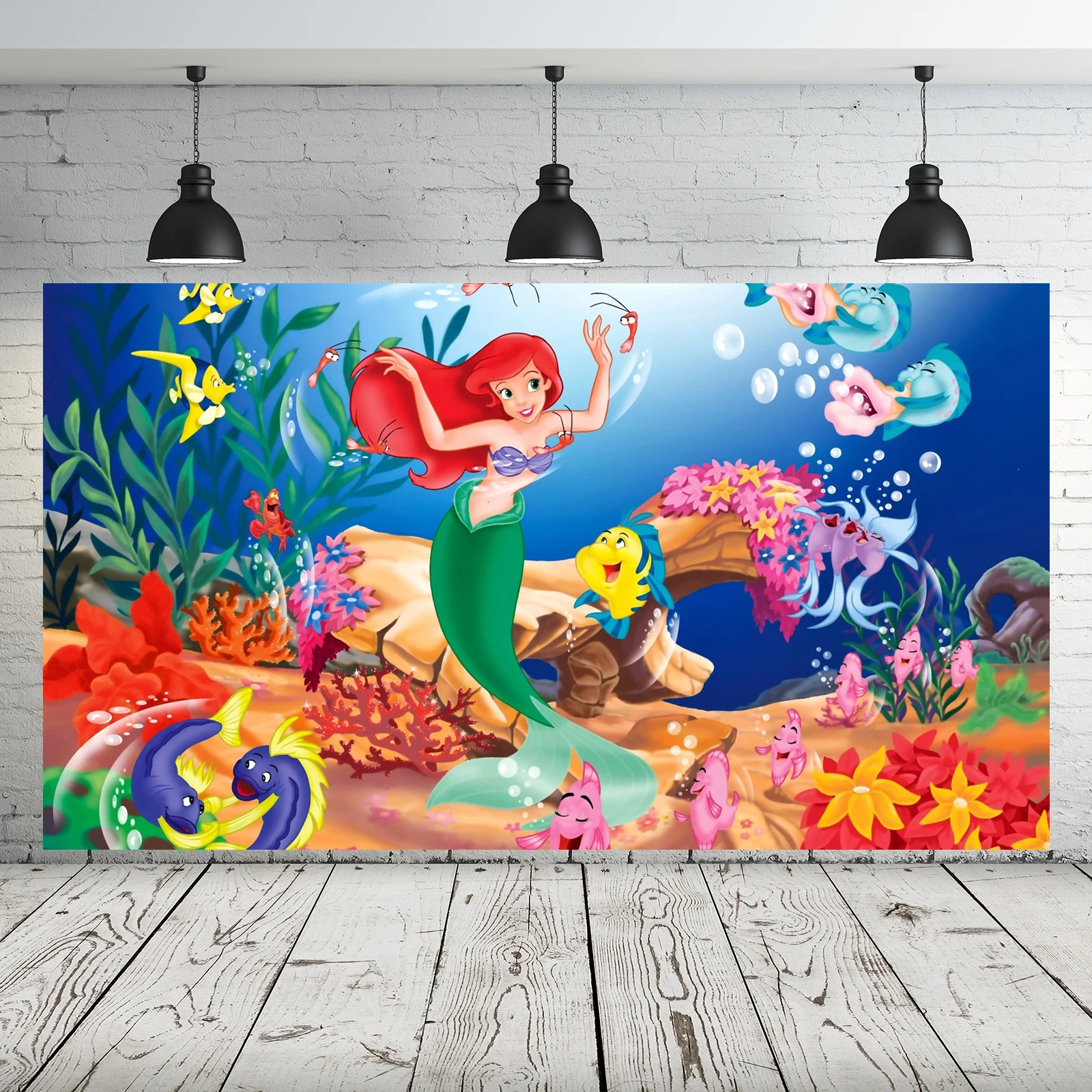 Birthday Backdrop 1PC-Little Mermaid background cloth Baby Bath Child Girl birthday party Photography Wedding Party Decoration