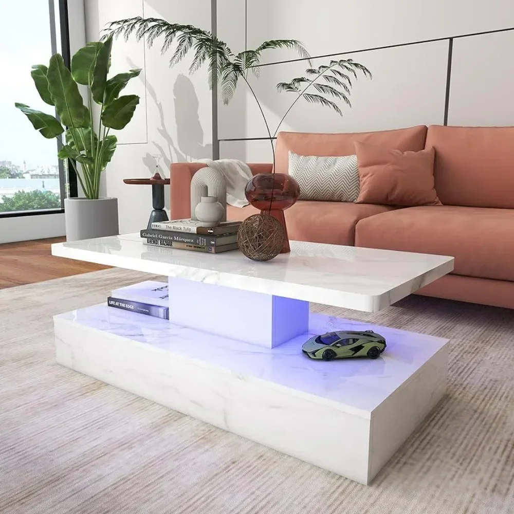 

Coffe Table Set Modern White Coffee Table for Living Room LED High Glossy Center Table With Remote Control Furniture Tables Gold