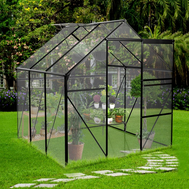 Invernadero de policarbonato de 6x6 pies, Base elevada y anclaje de  aluminio, invernaderos resistentes para jardines de patio trasero al aire  libre - AliExpress