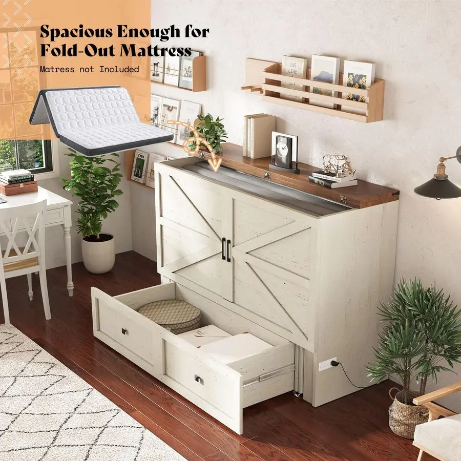 XMSJ Queen Murphy Bed with Storage and Charging Station Photo 5