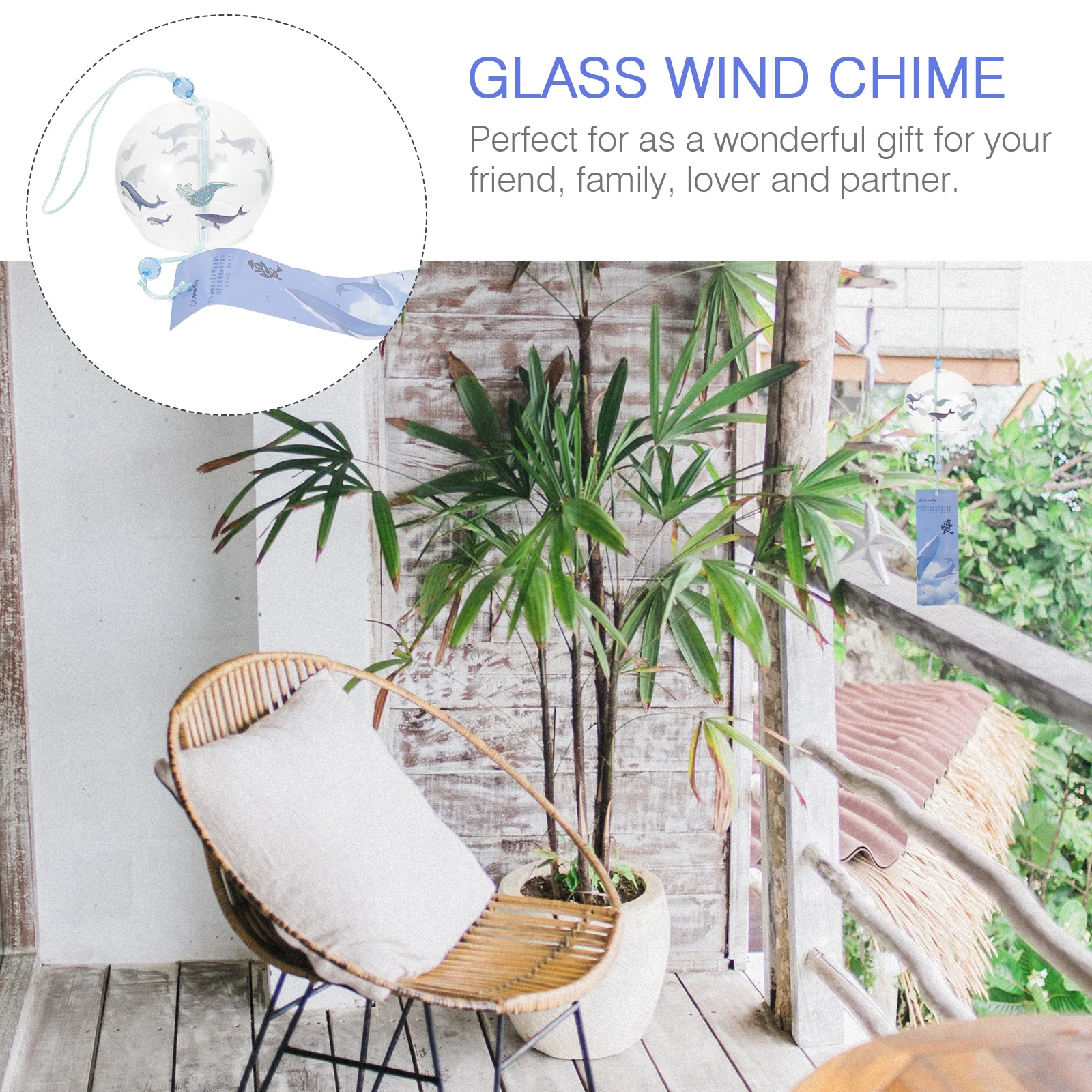 Portable Fan Glass Wind Chimes Coasters Decorative Pagoda Blue Japanese Hanging 3