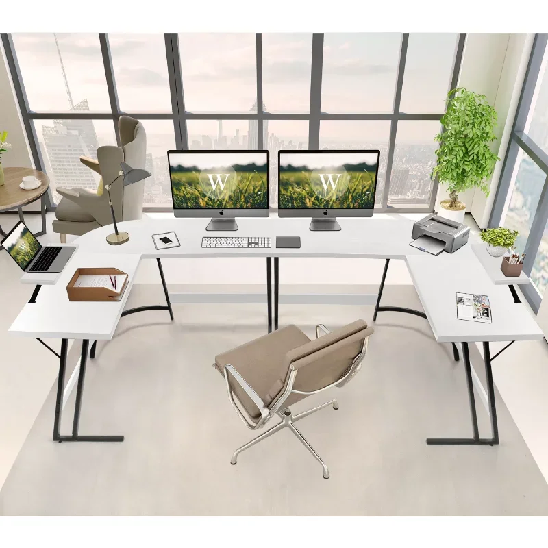 Description Picture 4 of itemHome Office Writing Desk Modern L-Shape Computer Desk, White office table white desk l shaped desk