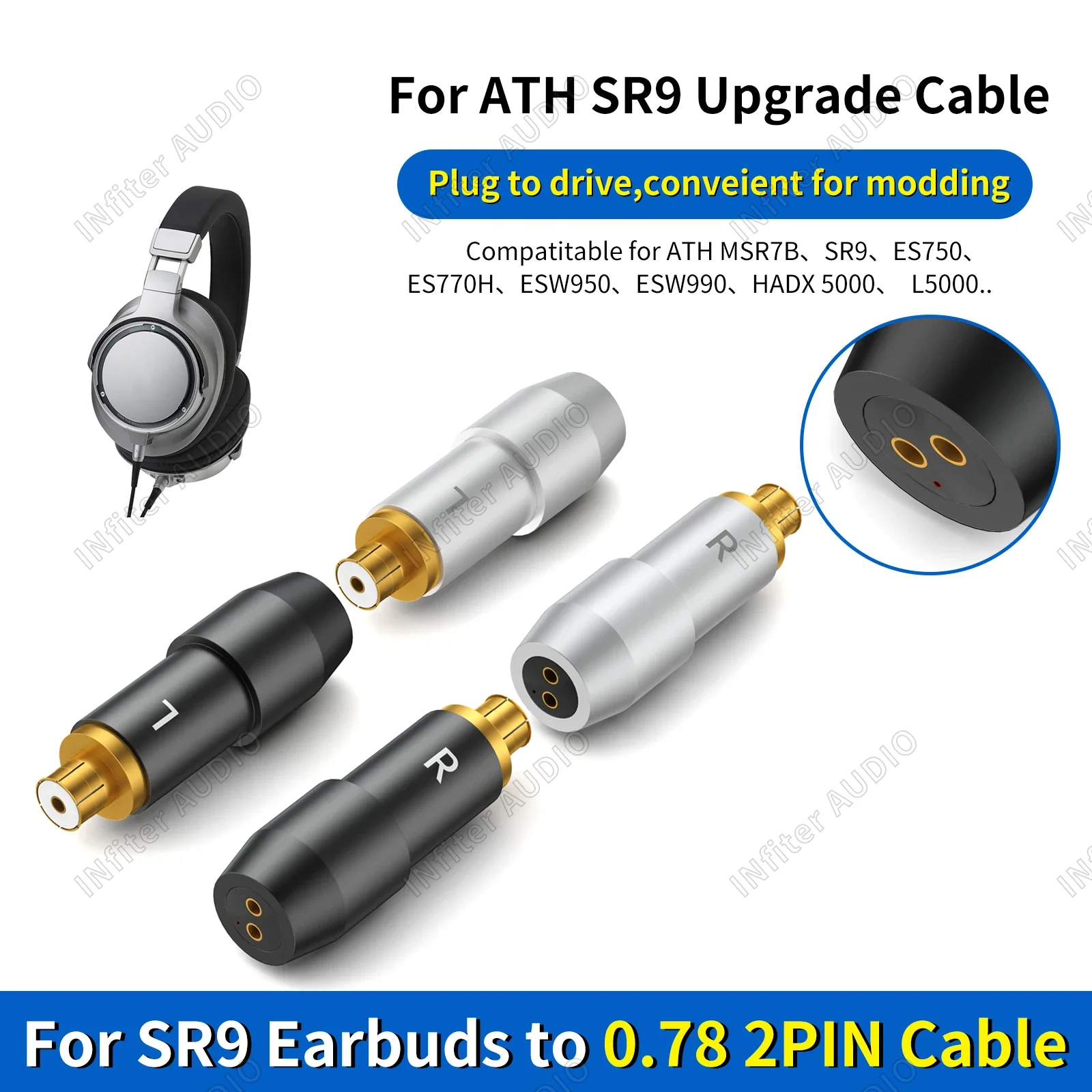 Адаптер для наушников A2DC Audio Technica, 0,78 мм, 2-контактный соединитель кабеля для ATH MSR7B/SR9/ES750/ES770H/ESW950/ESW990/HADX5000/L5000