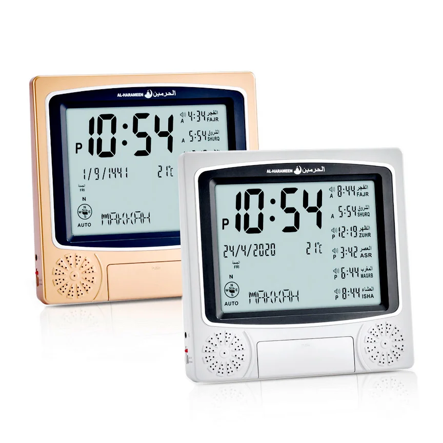 Настенные часы Azan, настольные часы с большим экраном, календарь Iqamah Hijri, повседневный будильник, HD звук, Qibla компас, аудиовыход