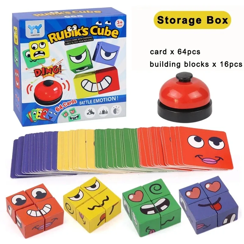 Kids Face Change Expression Puzzle Building Blocks Montessori Cube Table Game Toy Early Educational Toys Christmas Gifts 6