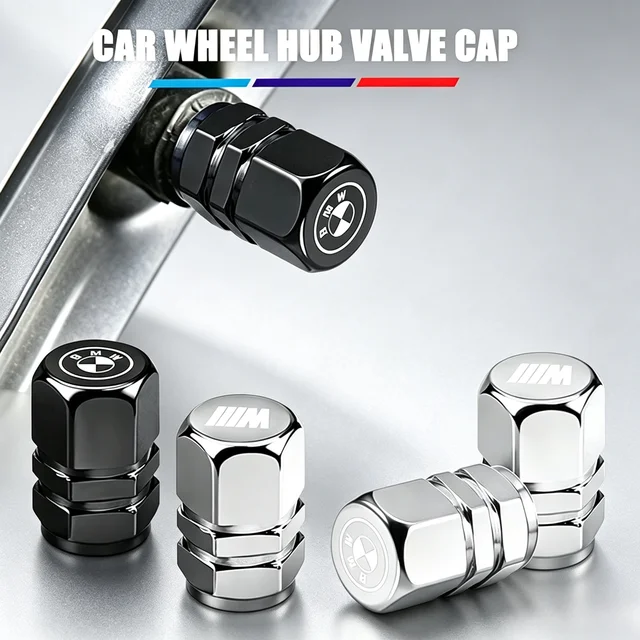 Polished Aluminum Alloy Wheel Tire Valve Caps With BMW Round M Emblem Auto Decor Accessories 1