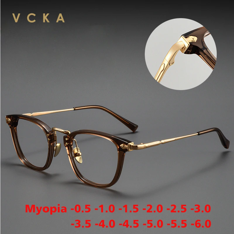 

VCKA Vintage Acetate Optical Myopia Eyeglasses Frame Men Square Prescription Glasses Women Male Luxury Brand Eyewear-0.50 to -10