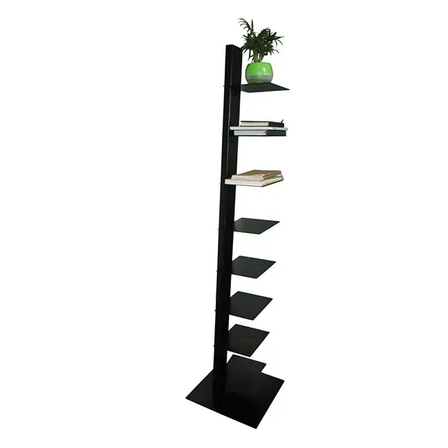 Black White 11 Tier Floor Standing Metal Vertical Bookshelf Bookcase Creative Designer Rotating Invisible Spiral Bookshelf Shelf