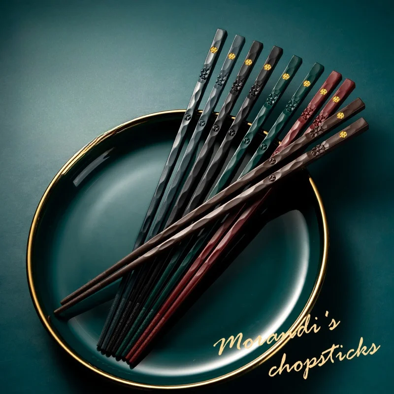

5 Pairs Carved Alloy Chopsticks Restaurant Reusable Tableware Accessories Home Kitchen Eating Sushi Hot Pot Tools