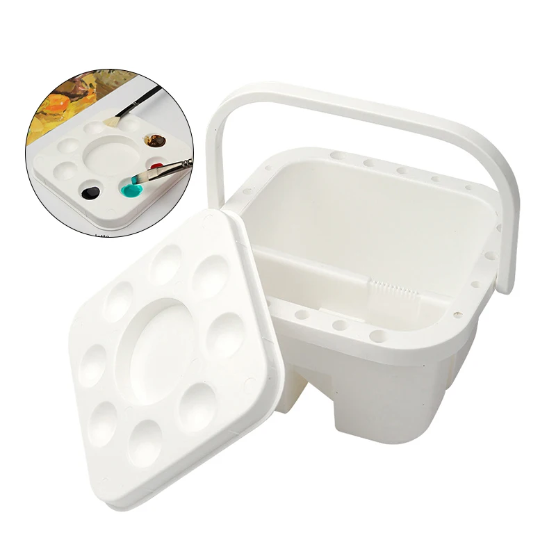 Paint Brush Washing Bucket With Lid 3-in-1 Paint Brush Holder/Color Palette Holder Plastic Washer