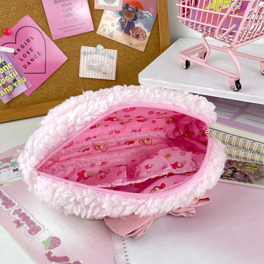 Cute bunny pencil storage bag cartoon pink school supplies pencil case large capacity stationery bag girl storage ornament