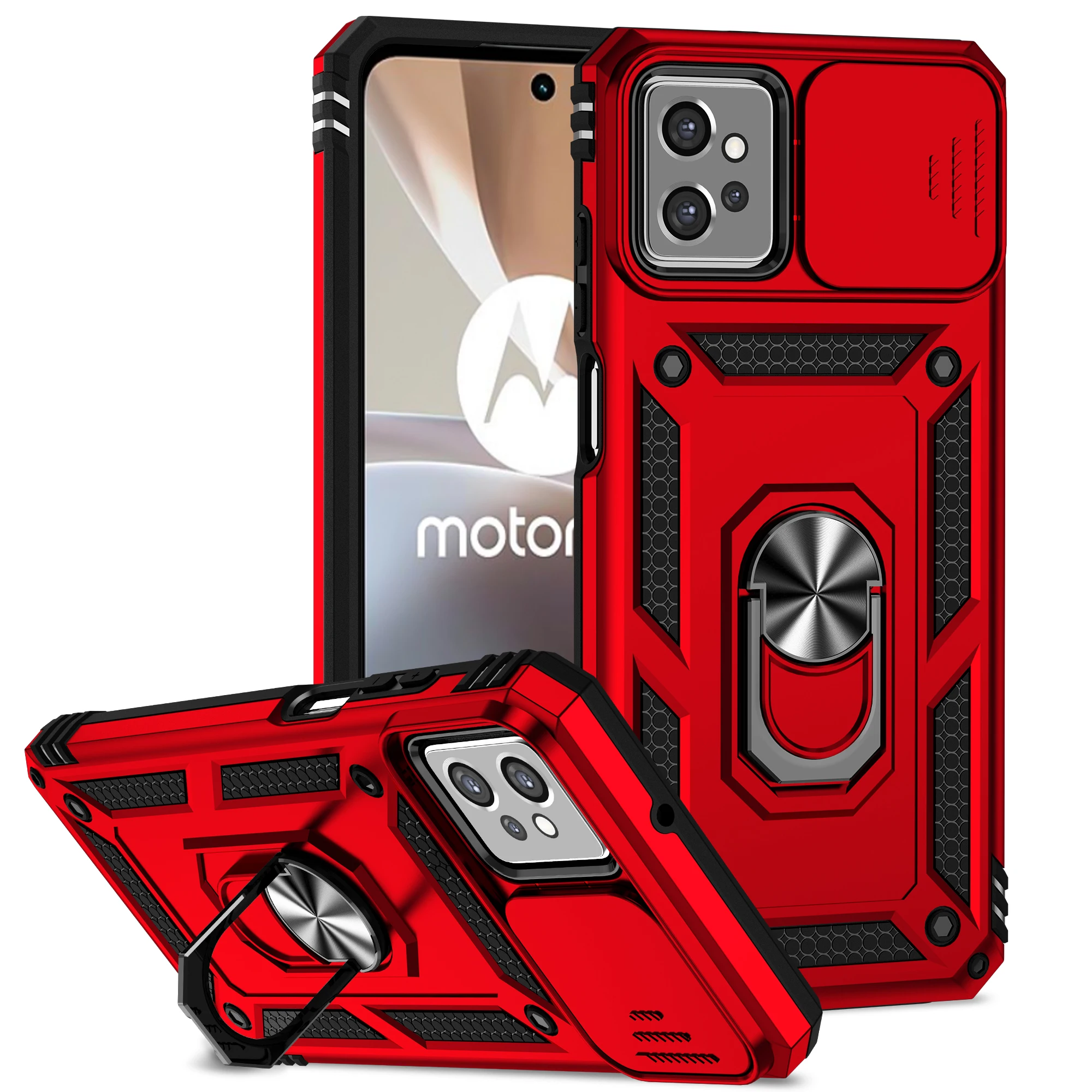 Luxury Armor Case with Ring Holder & Slide Lens Stand