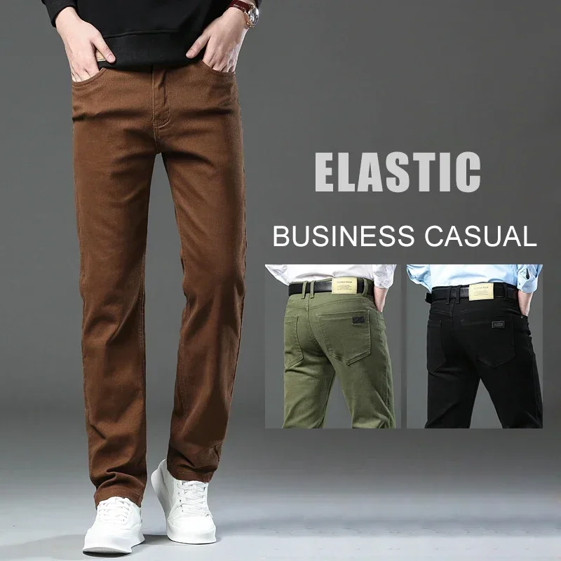 Spring Autumn Fashion Brown Business Casual Stretch Denim Pants Male Brand Trousers Men's Clothing Slim Jeans Plus Size 28-44 men jeans mens jeans jeans trousers denim trousers business jeans mens casual trousers