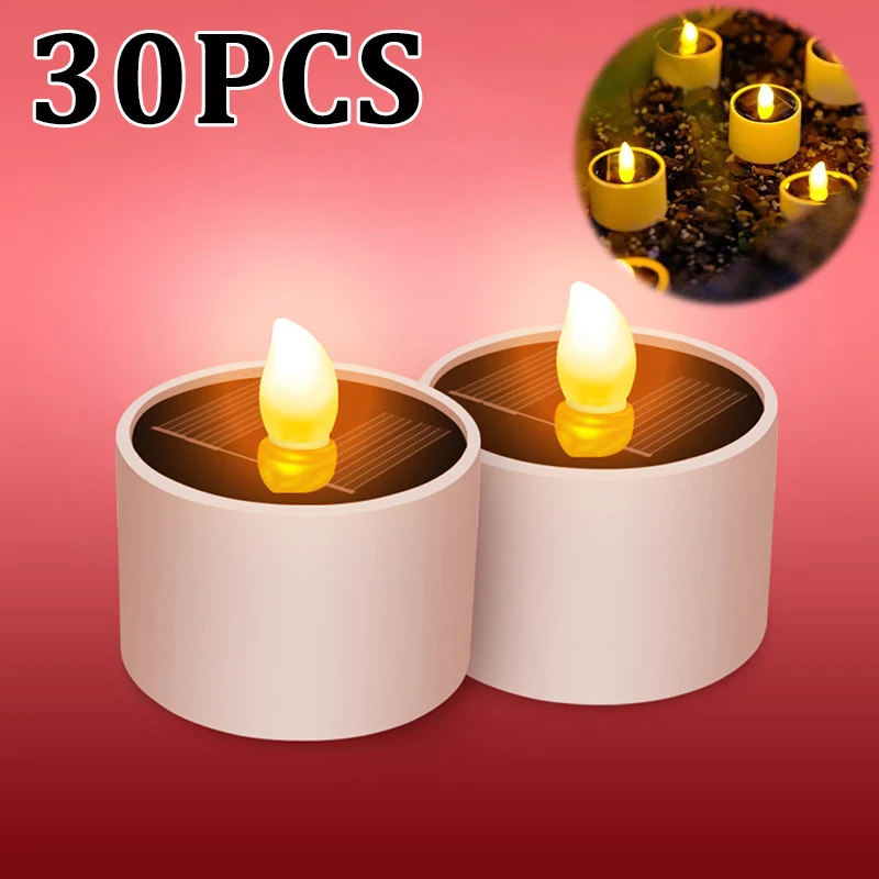 10pcsSolarTeaLightLedCandlesFlamelessOutdoorWaterproofSolarTeaLightsRechargeable