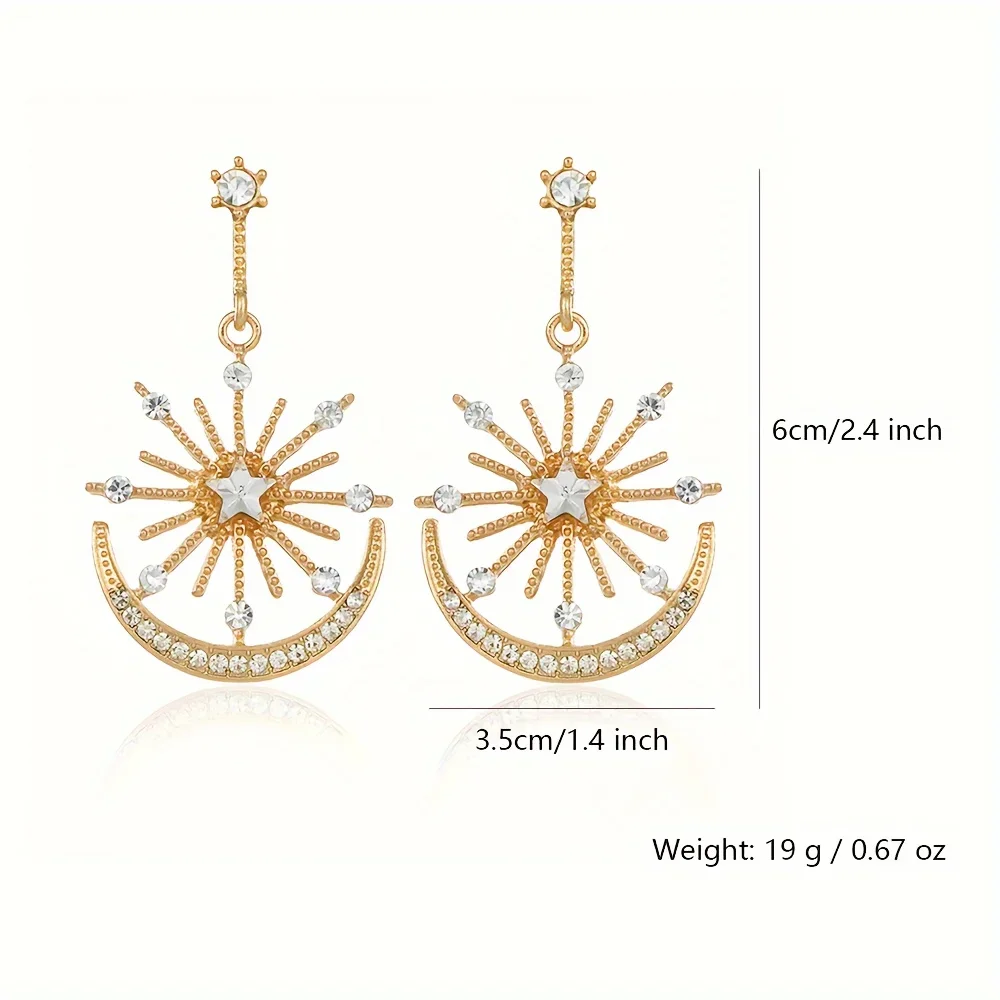 Ramadan  Earrings Trendy Moon & Star Design Paved Shining Rhinestone Match Daily Outfits Party Accessories