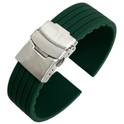 Universal Waterproof Silicone Watch Band with Folding Buckle - Sport Strap Bracelet Accessory - 22mm (Green S)