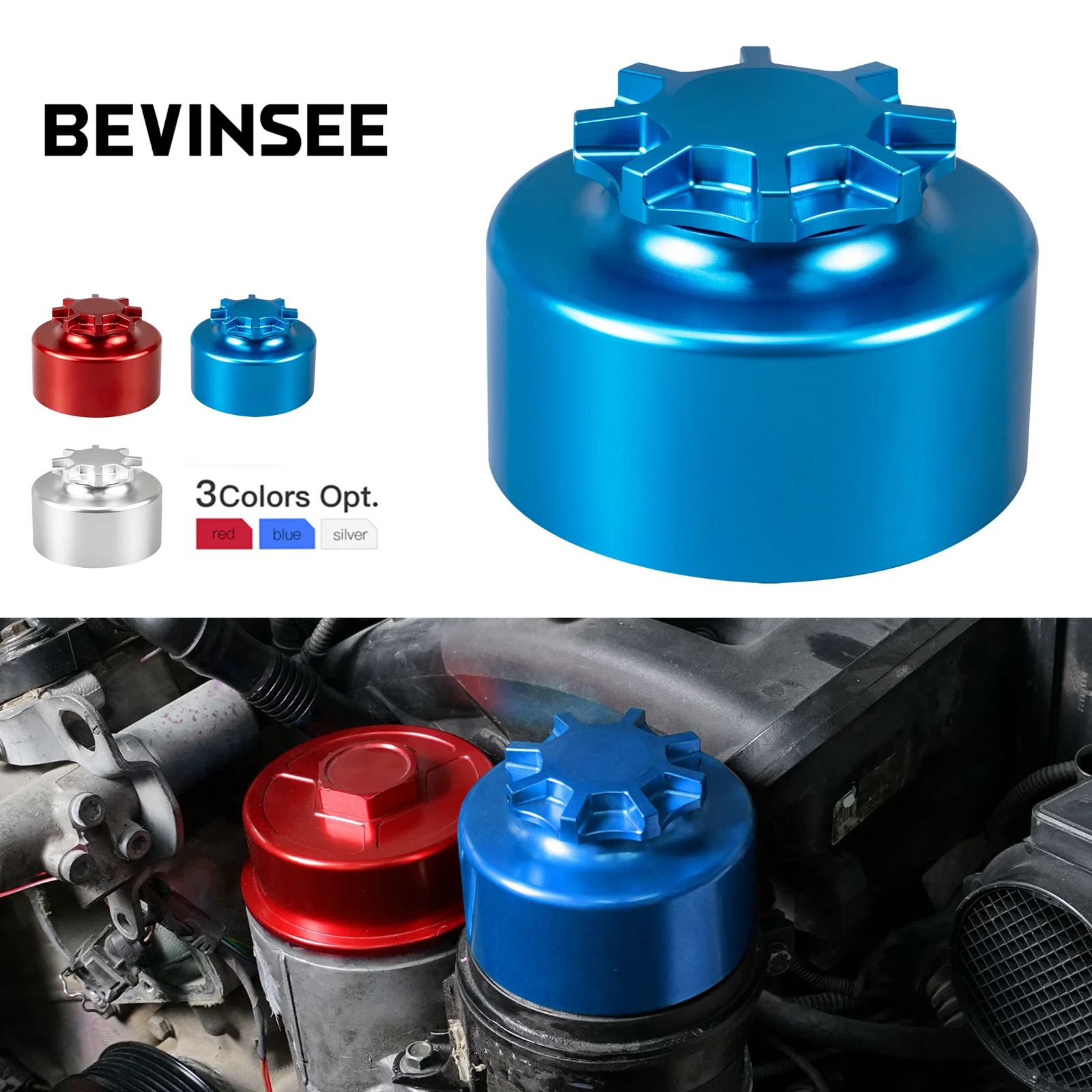 BEVINSEE Set serbatoio servosterzo con tappo per BMW E36 E46 E90 E91 E92 E93 E39 E60 E82 E87 X1 X3 X5 Z3 Z4 per MINI R50 R52 R53