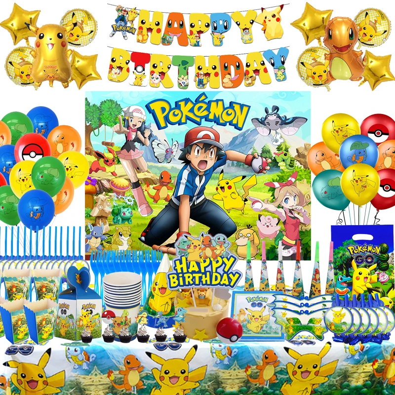 Décorations de fête d'anniversaire à thème Pokemon pour enfants, ensemble  de vaisselle de poulet, décors de ballon, fournitures de fête Pikachu, fête  préChristophe, garçons - AliExpress