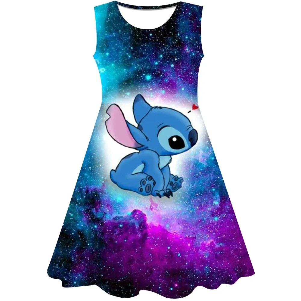 Girls Dress Girls Stitch Dresses Princess Children's Clothing Cartoon Stitch Print Summer Fashion Baby Dress 3-14Y
