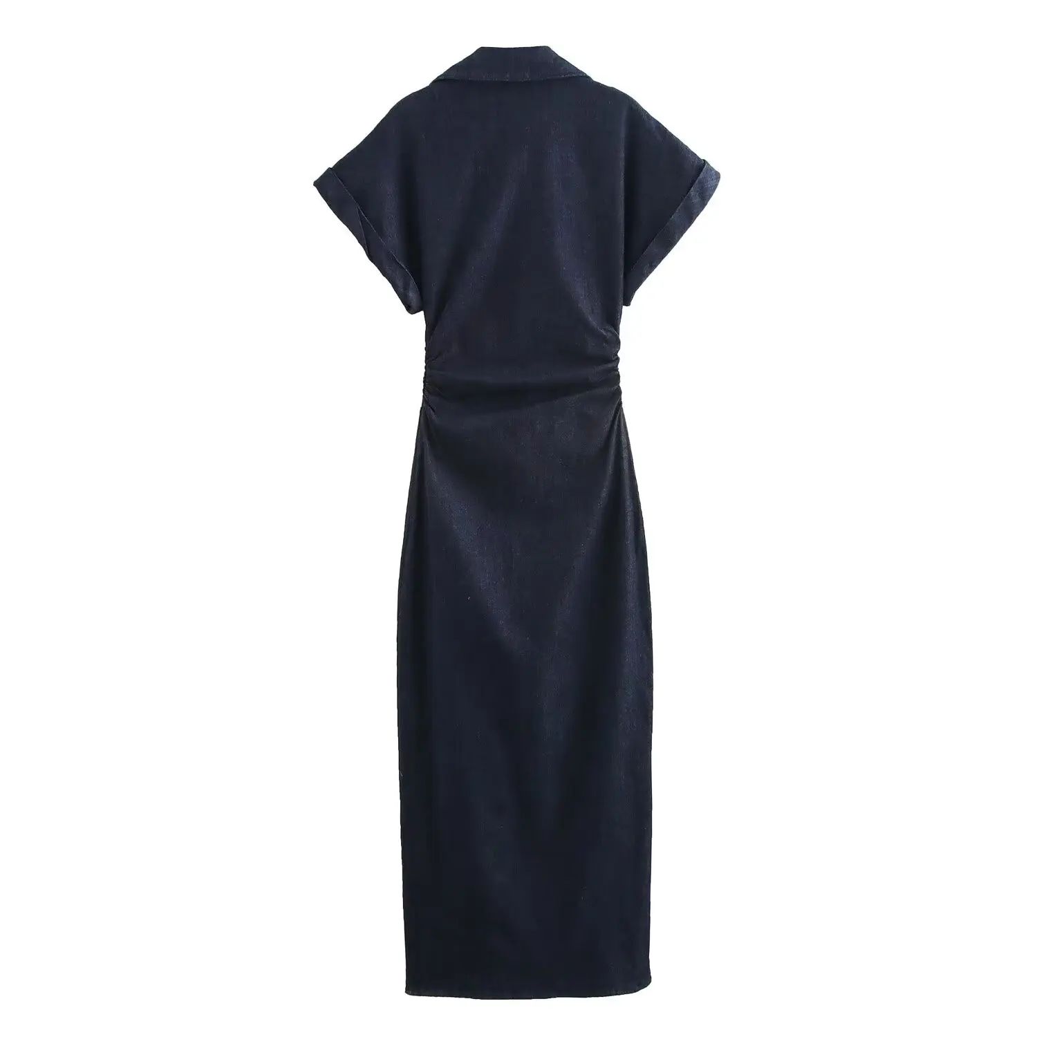 ETJ 2025 traf Spring New 1975 series denim MIDI dress with lapel side zipper fashion wrinkle waist slim elegant dress 6