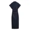 ETJ 2025 traf Spring New 1975 series denim MIDI dress with lapel side zipper fashion wrinkle waist slim elegant dress 6