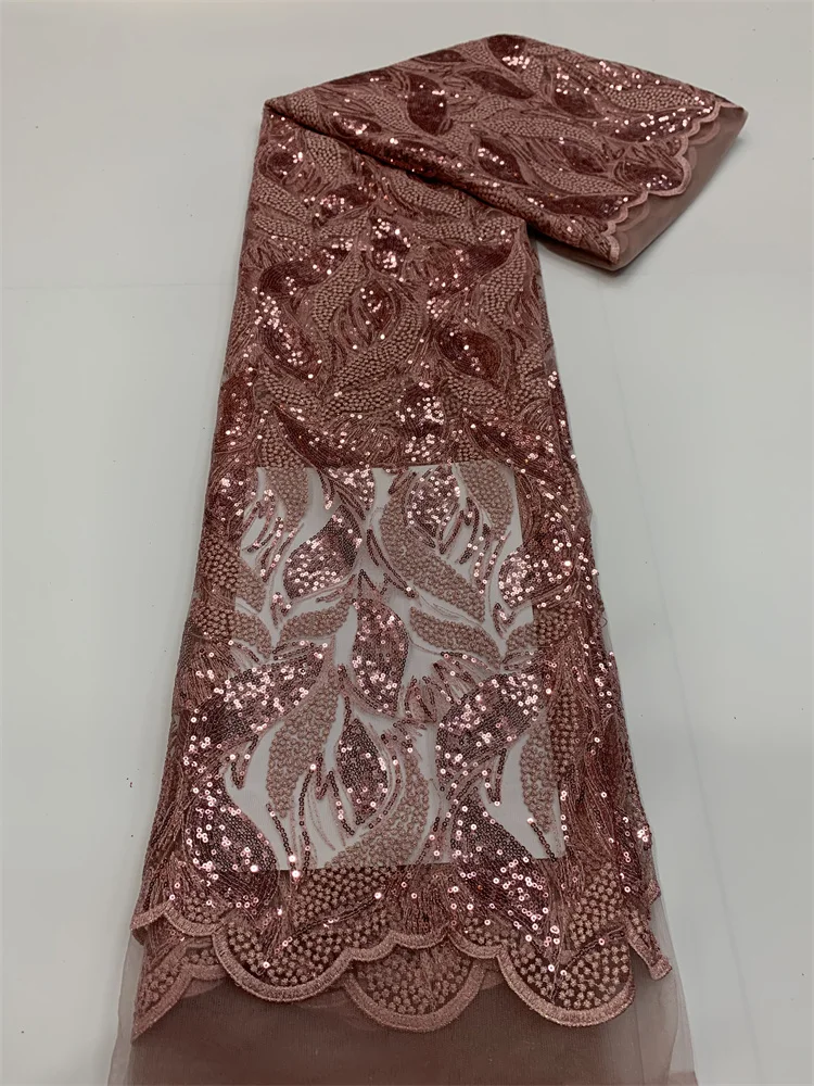 

2023 Latest African Mesh Orange Lace Fabric Embroiderey Sequins French Nigerian Tulle Laces Fabric For Party Dress