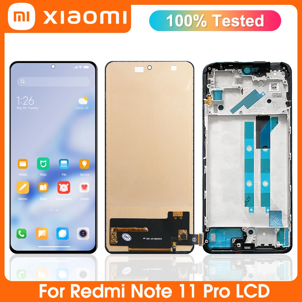 

100% Tested For Xiaomi Redmi Note 11 Pro LCD Display Touch Screen Digitizer Assembly Replacement 2201116TG, 2201116TI Display