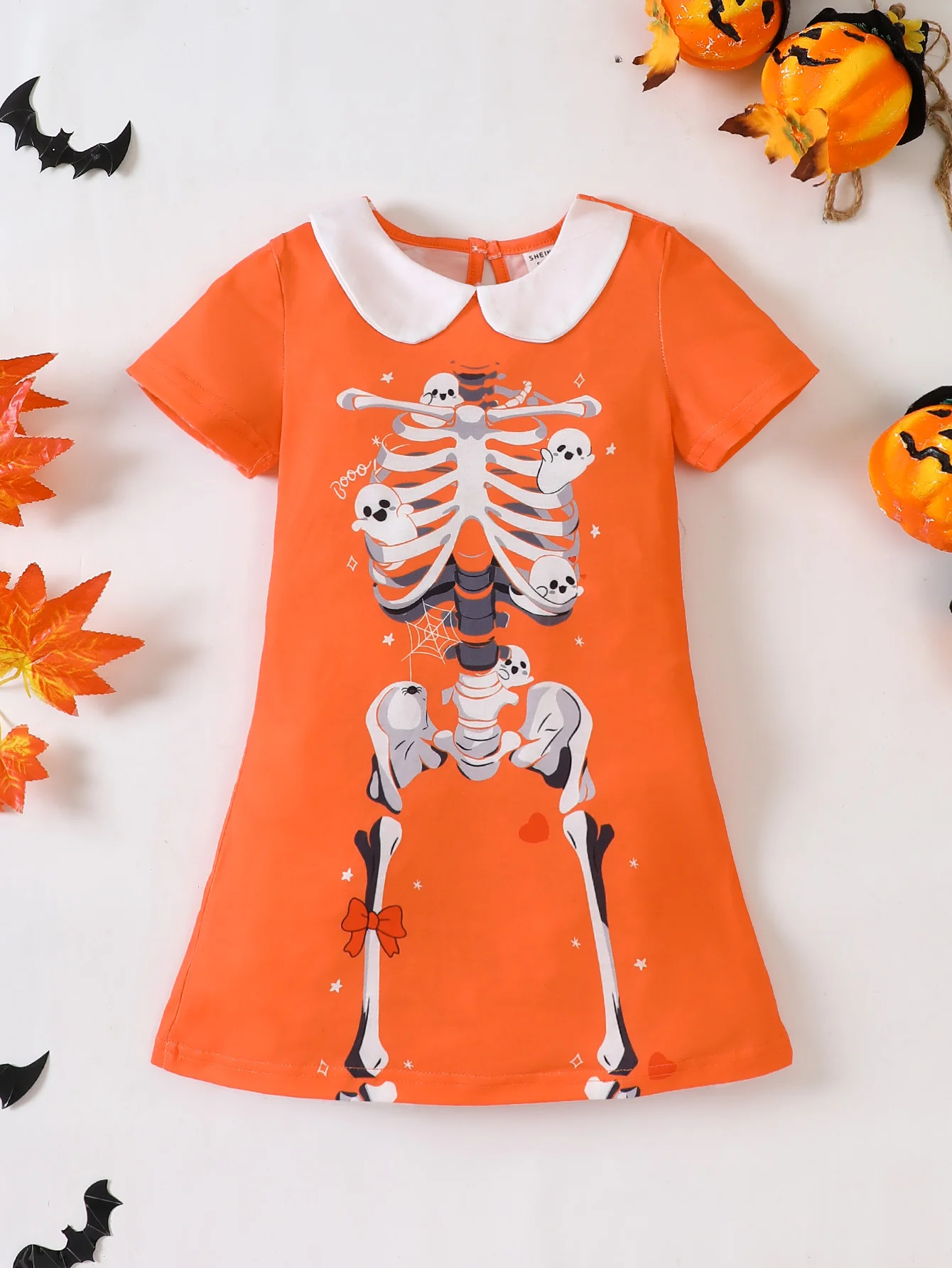 

Summer Girls' Clothing Dress with Polo Neck Short Sleeve T-shirt Dress Halloween themedPrinted Dress Girls' Unique Design Dress