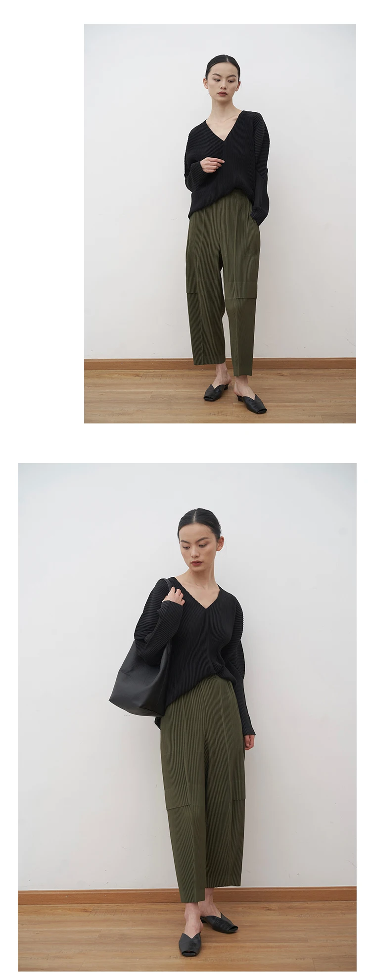 Miyake Pleated Cargo Pants New Women's Pocket Style Pleated Casual Pants Wide Leg Ankle-Length Pants