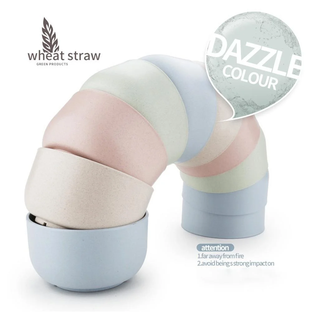 4 PCS/Set Wheat Straw Bowl Fruit Vegetable Dessert Rice Bowl Safe Household Tableware Kitchen Dining