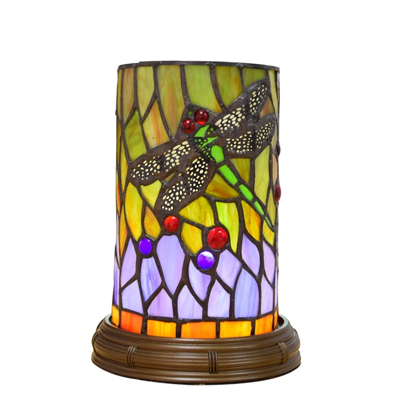 

American Country LED Glass Decorative Table Lamp Stained Glass USB Three-Tone Night Light
