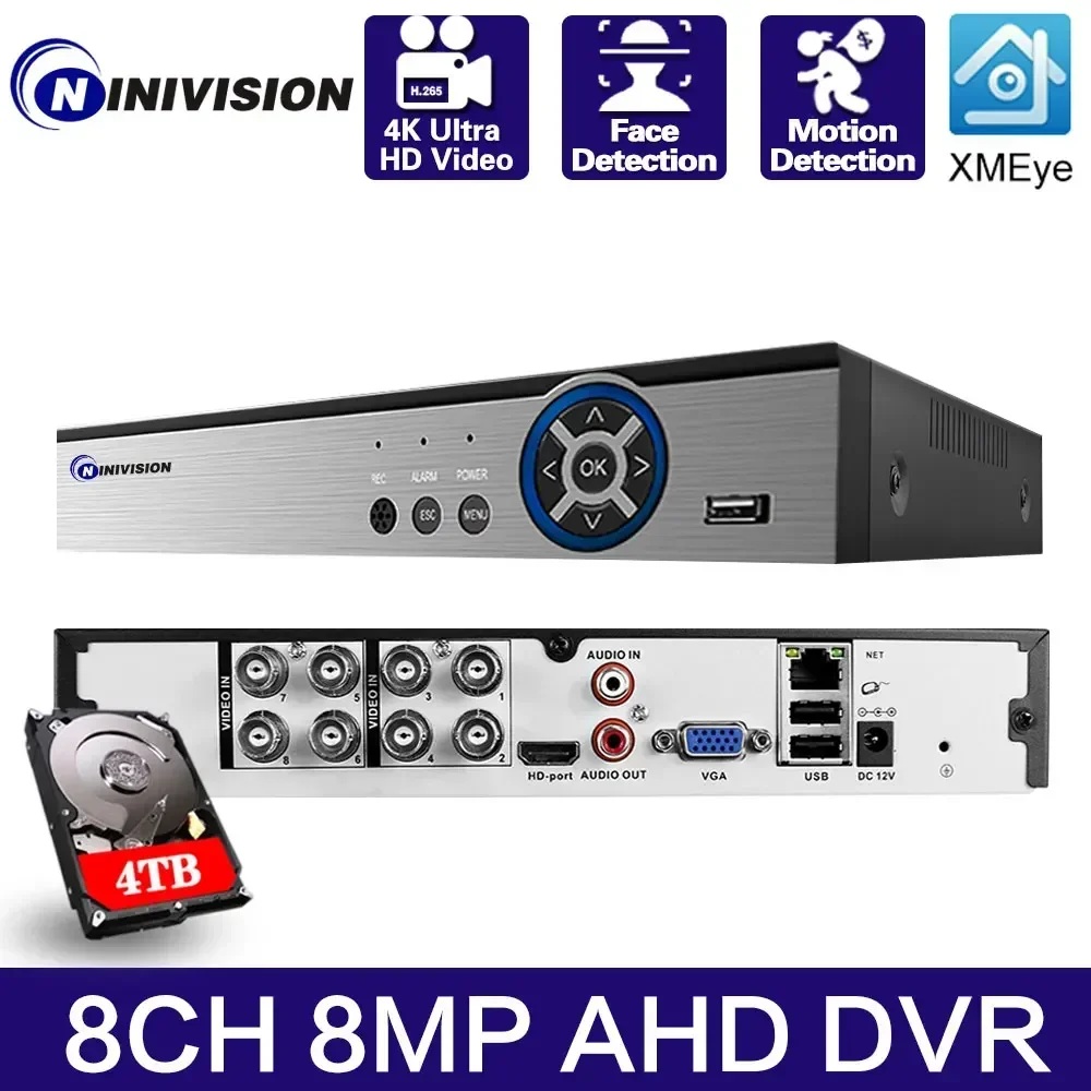 

Распознавание лица XMeye H265 + 8MP 4K 8CH 8 каналов 6 в 1 аудио Гибридный WIFI TVi CVI NVR AHD CCTV DVR видеонаблюдение видео регистратор HD