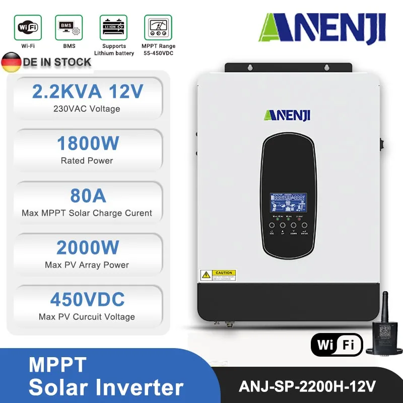 1800W 12V Inverter Solare Ibrido 230V Mppt Off Grid Onda Sinusoidale Pura 1.8Kw Pv 55-450V 80A Regolatore Di Carica Solare Per Pannelli Solari