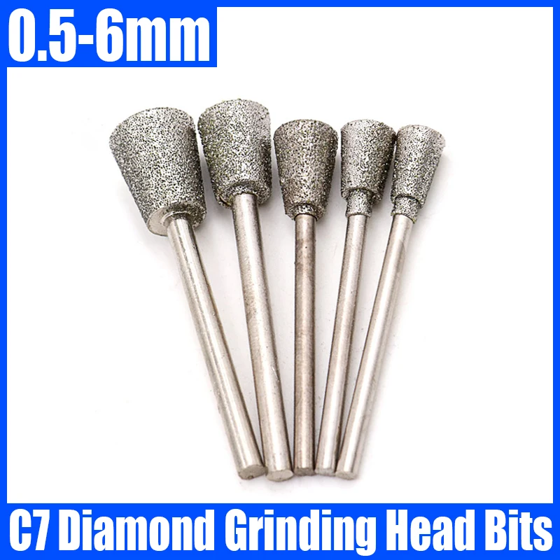 

1-10PCS 0.5-6mm C7 Diamond Grinding Head Needle Bits Burrs Engraving Carving Tool 2.35/3mm Shank Grinding Bit Polishing Tool