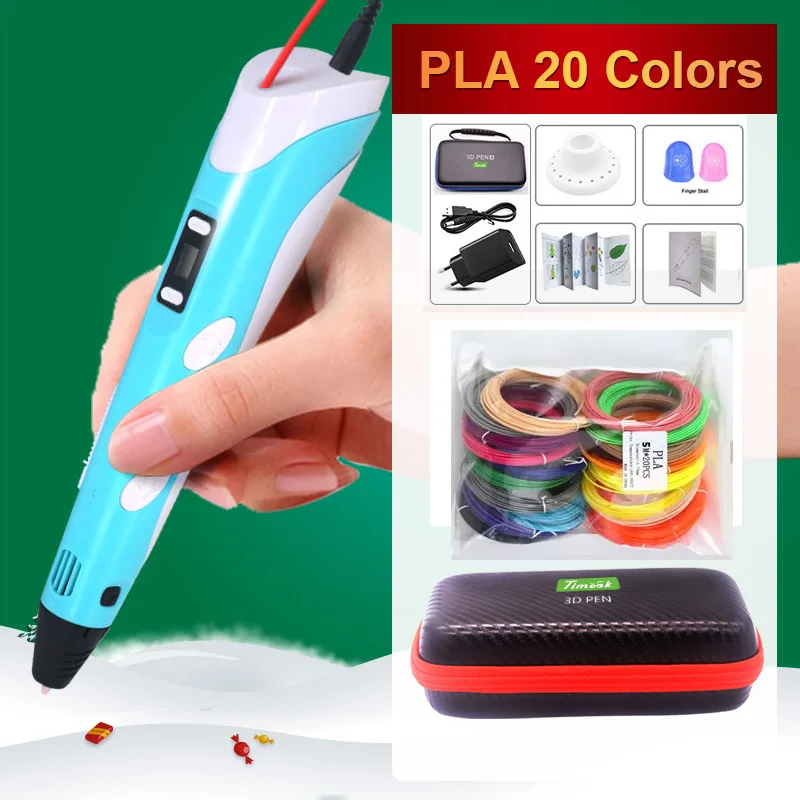 3D Pen with 10/ 20 Colors Non-Repeat Filament PLA 1.75mm Free Drawing Pen Case Creative 3D Graffiti for Kids 3d printing pen,3d printing pen filament