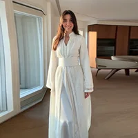 Caftan Abaya marocain blanc de luxe brodé pour femmes, robe longue à manches longues avec ceinture, robe de soirée formelle musulmane de Dubaï 4